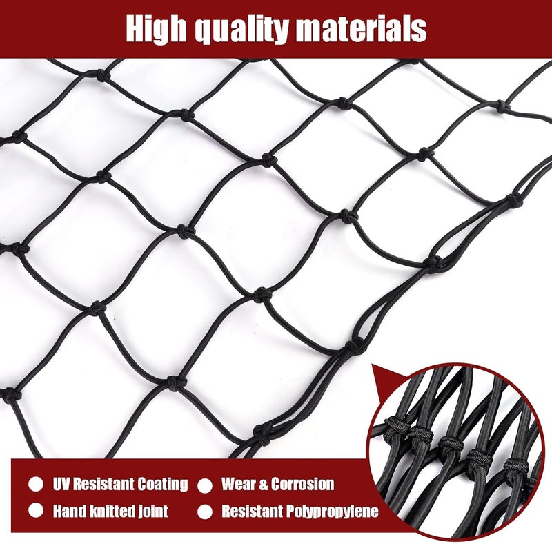 Migaven Heavy Duty Cargo Net for Pickup Truck Bed - 4' x 6' Stretches to 10' x 15' - Small 4"x4" Latex Bungee Net Mesh with 24 Clips - Compatible with Ford, Chevy, Dodge Ram, Toyota - Image 5